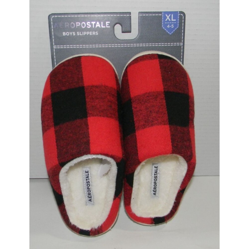 Aeropostale Kids Buffalo Check Plaid Slippers Youth Size XL (4-5) Christmas New